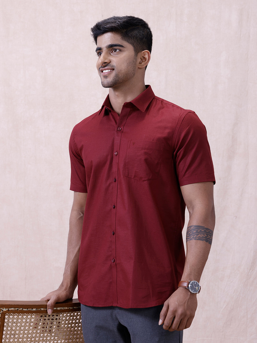 Men Cotton Rich Shirt DK Berry Red T64 ANT8
