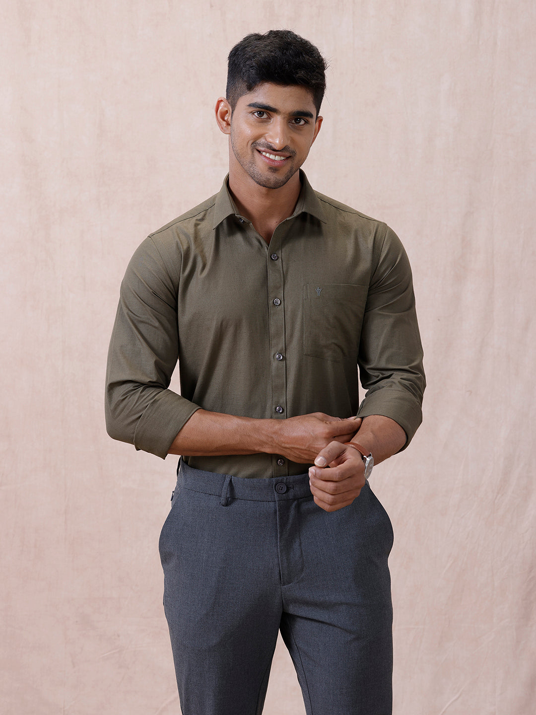 Men Cotton Rich Shirt DK Leaf Green T64 ANT9