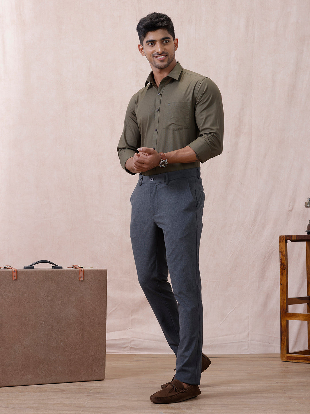 Men Cotton Rich Shirt DK Leaf Green T64 ANT9