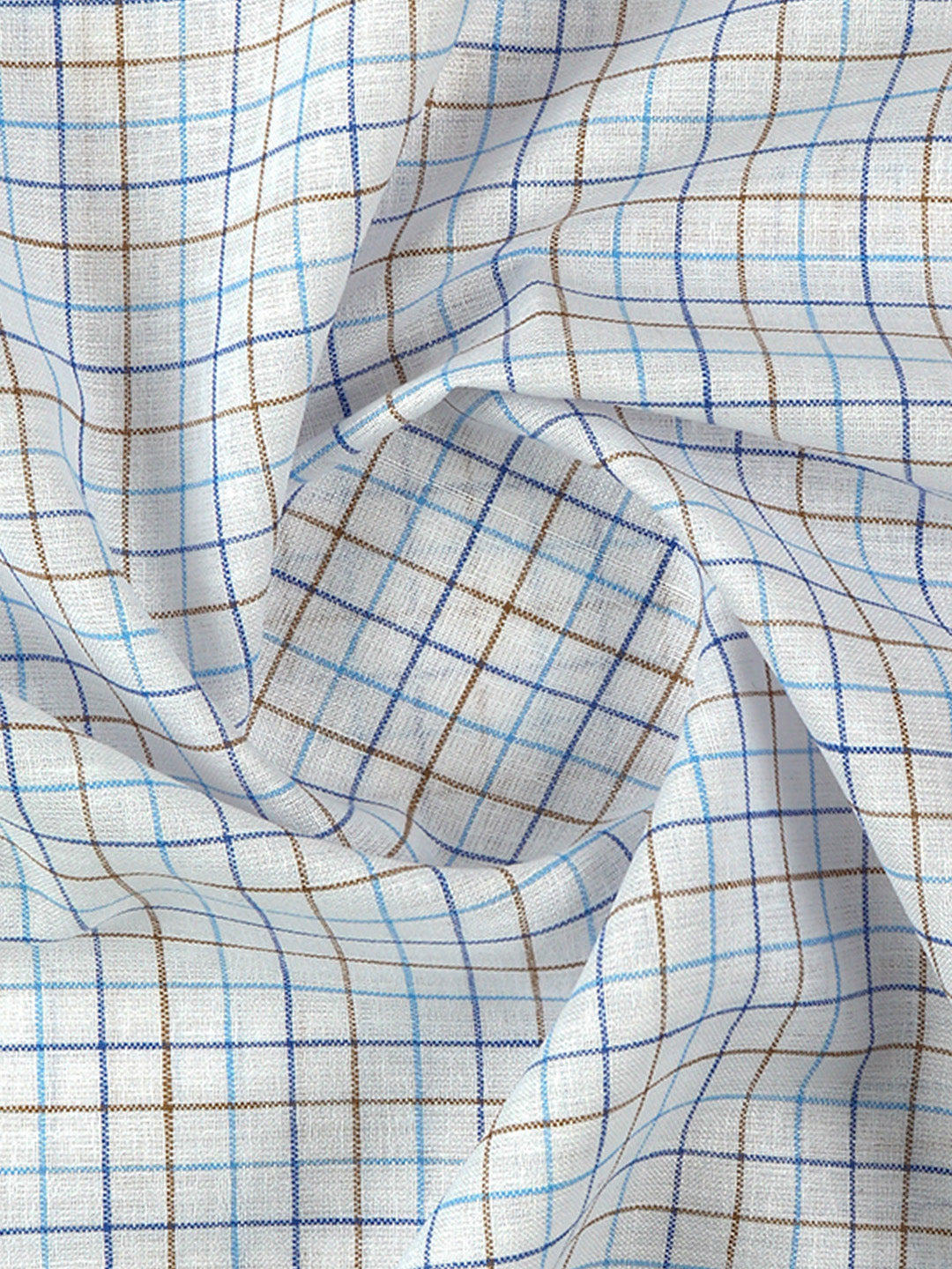 Men Cotton Rich Checked Shirt Fabric White with Blue High Style