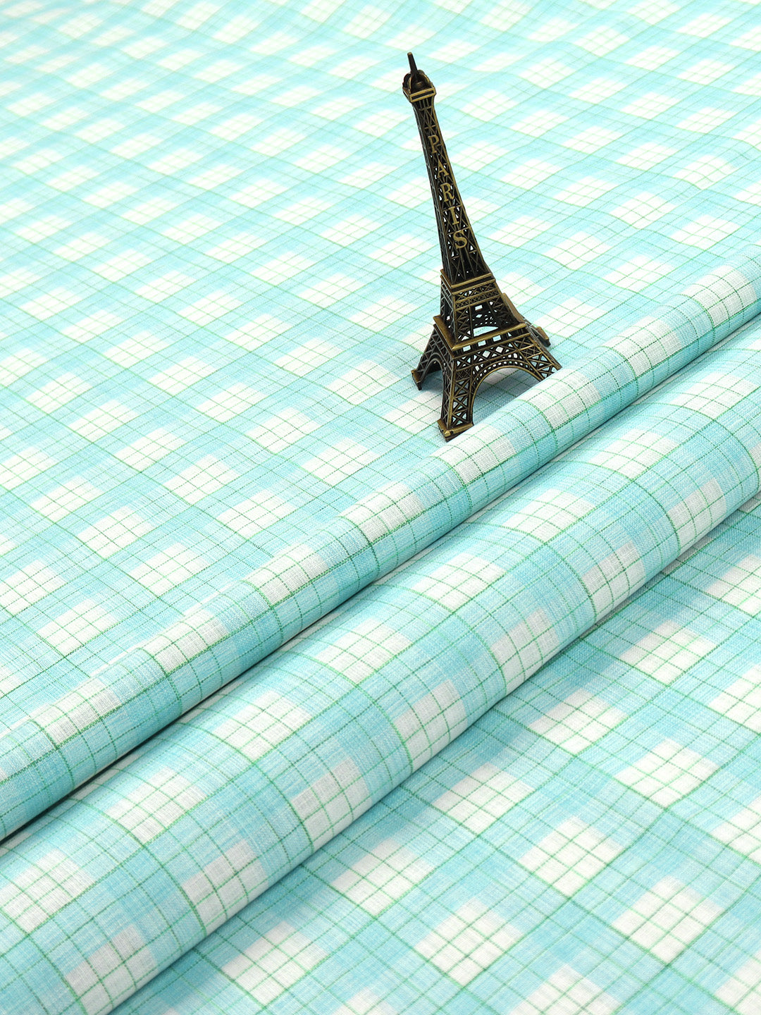 Cotton Colour Check Blue & White Shirting Fabric High Style-Close view