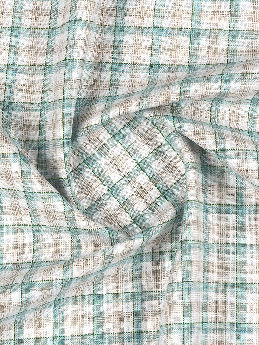 Cotton Rich Checked Green with Brown Shirt Fabric High Style