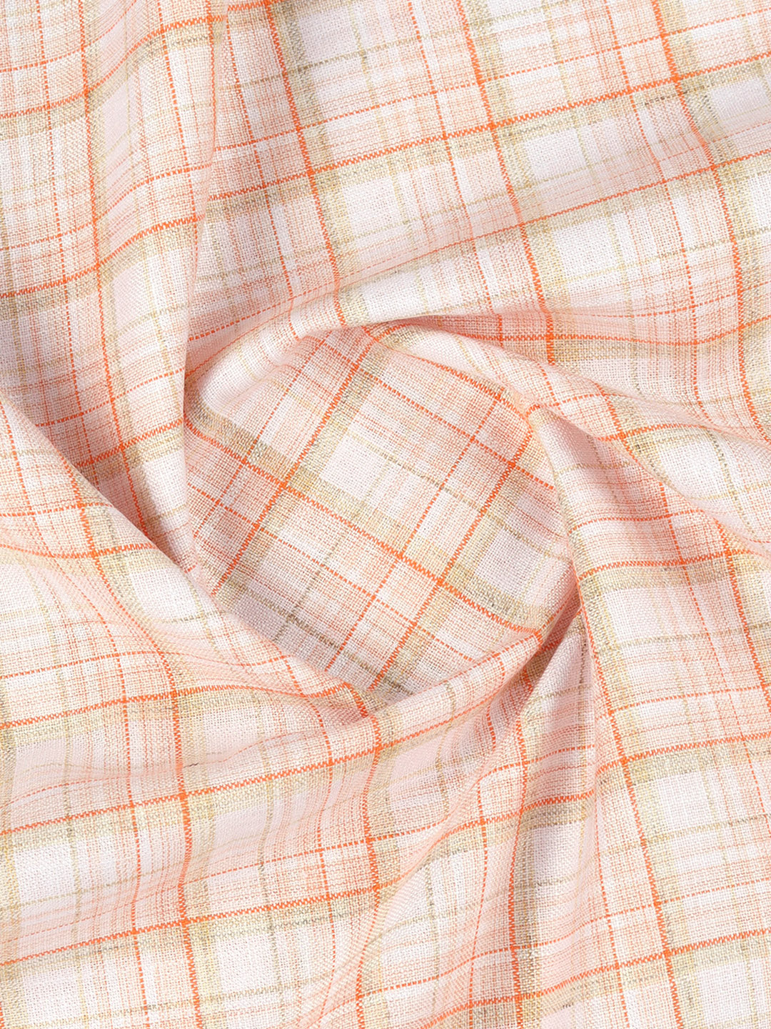 Cotton Rich Checked Orange Shirt Fabric High Style