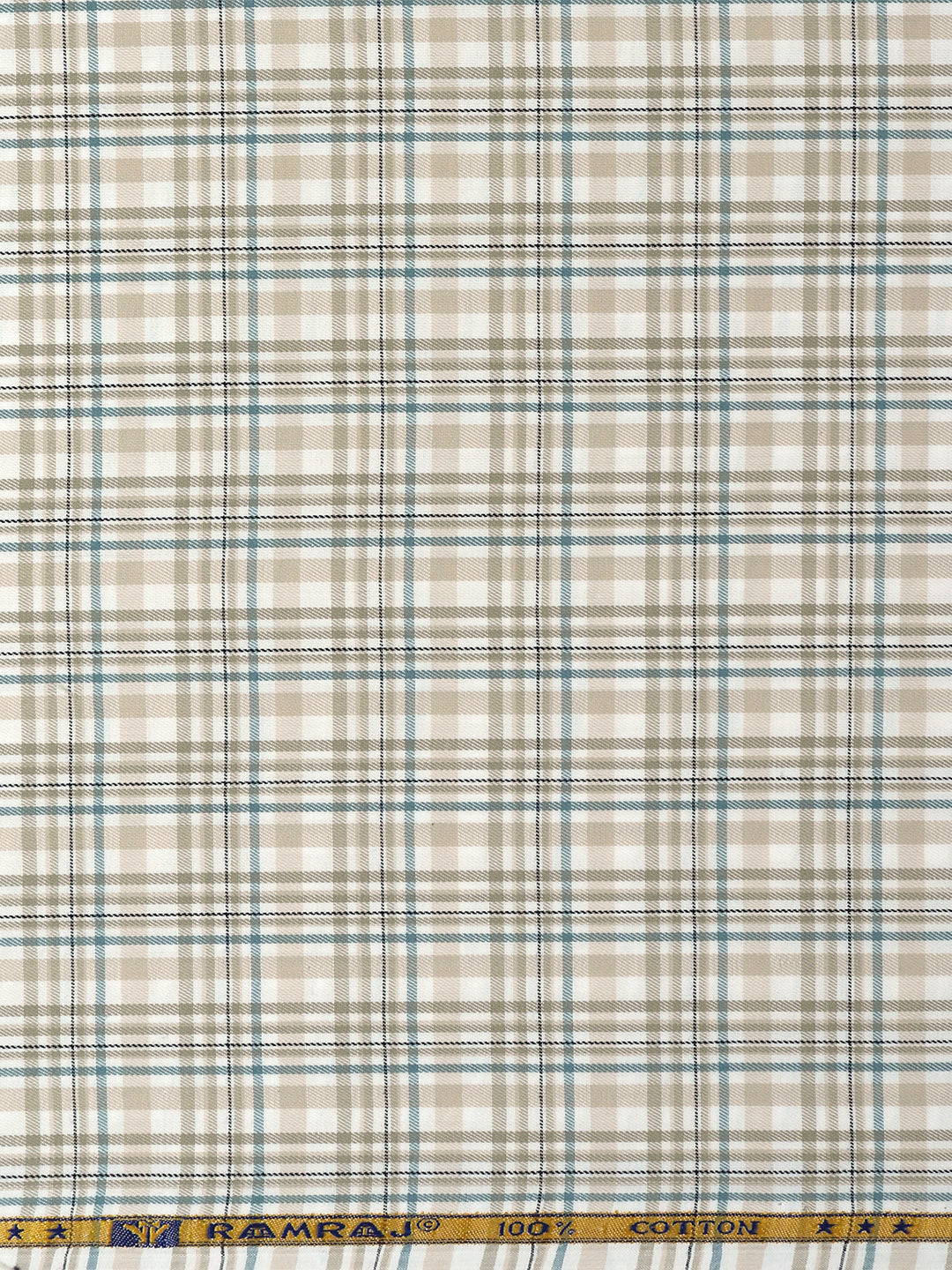100% Cotton Checked Shirt Fabric Light Brown Marcus