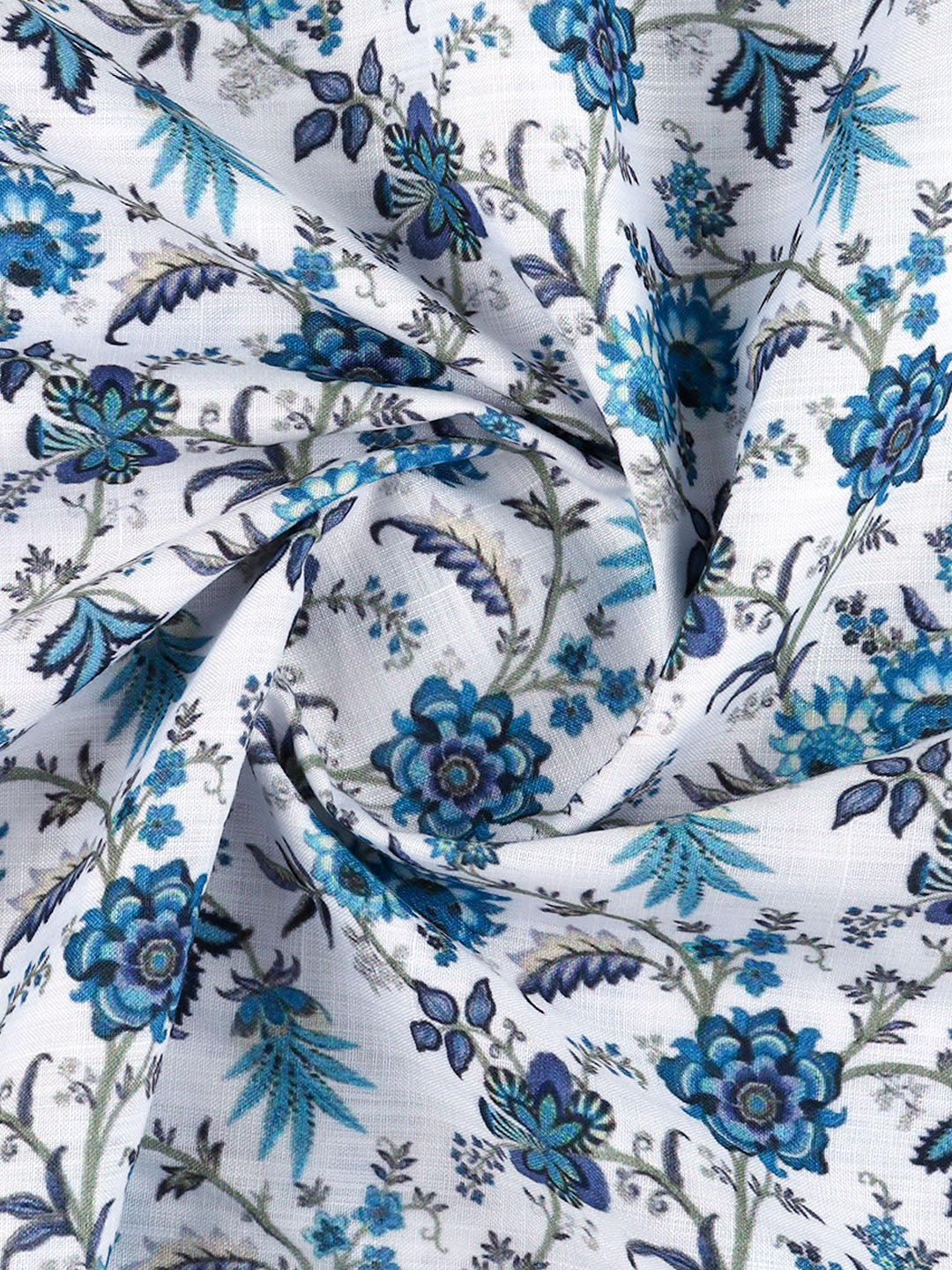 Men Cotton Blend White with Blue Printed Shirt Fabric Hanhai