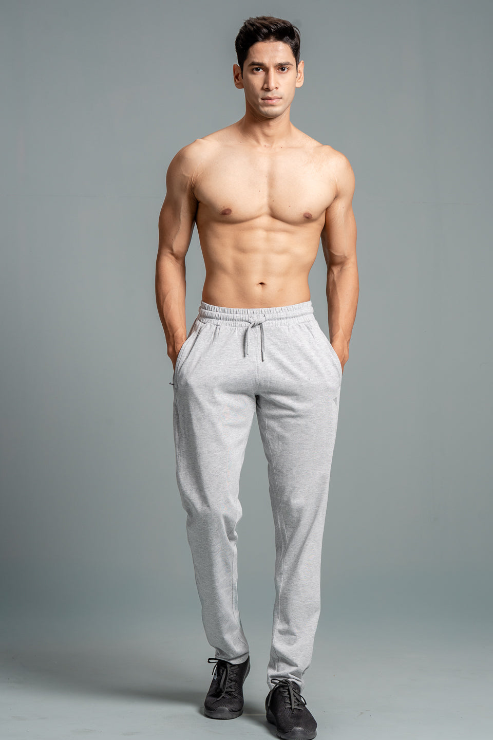 Men Combed Cotton Rich Track Pant with Side Pockets Grey Melange ETK3