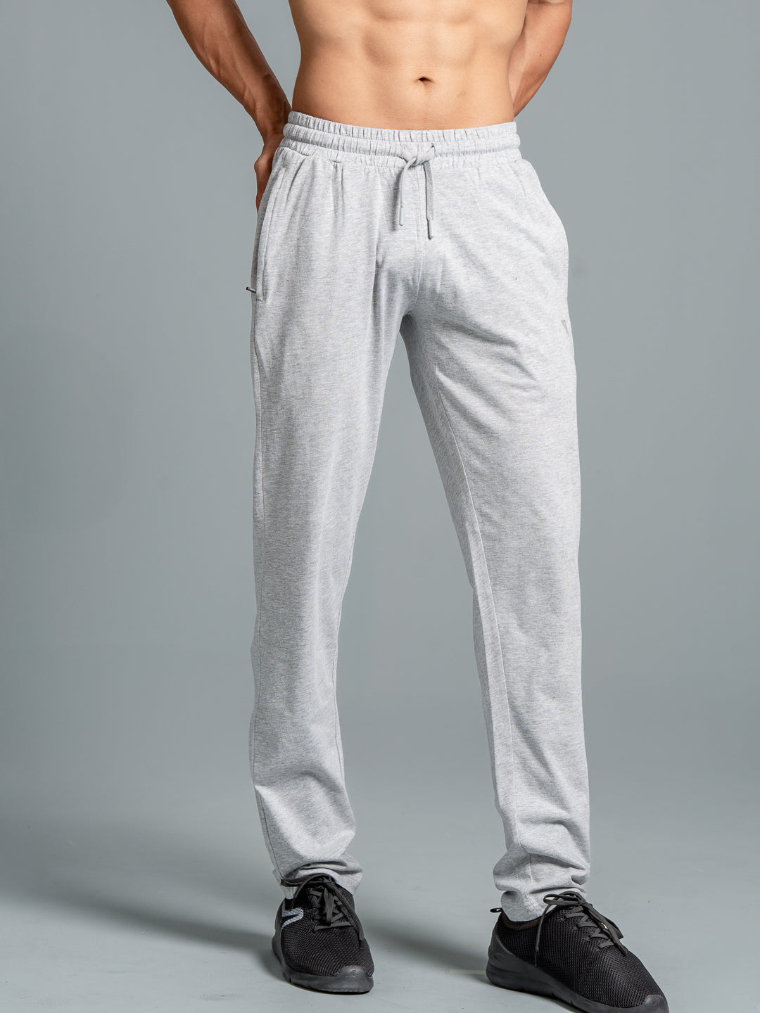 Men Combed Cotton Rich Track Pant with Side Pockets Grey Melange ETK3