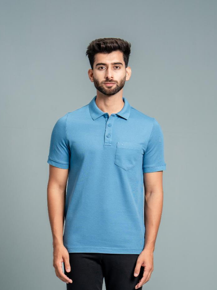 Men's Cotton Rich Pique Polo Blue