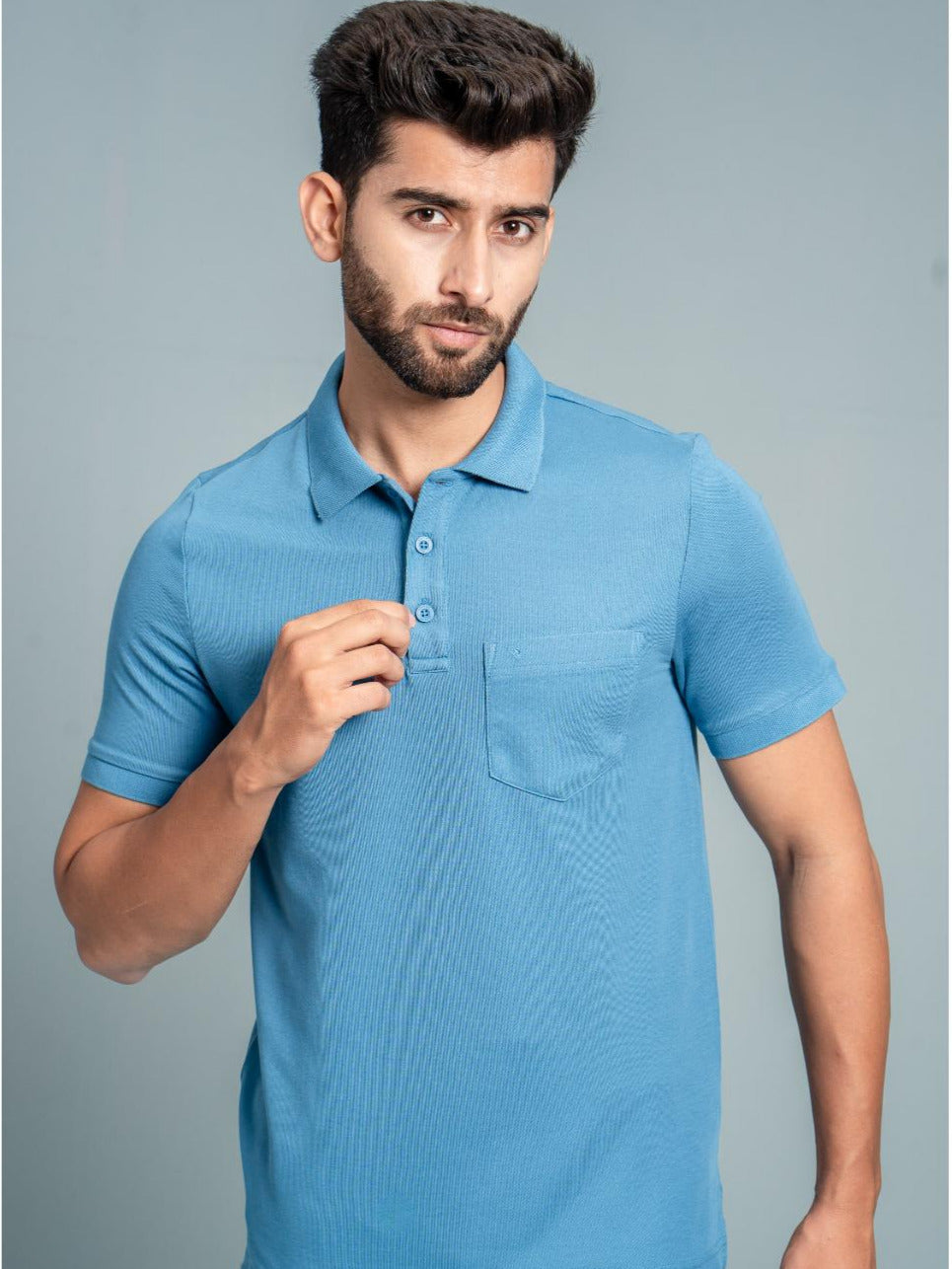 Men's Cotton Rich Pique Polo Blue