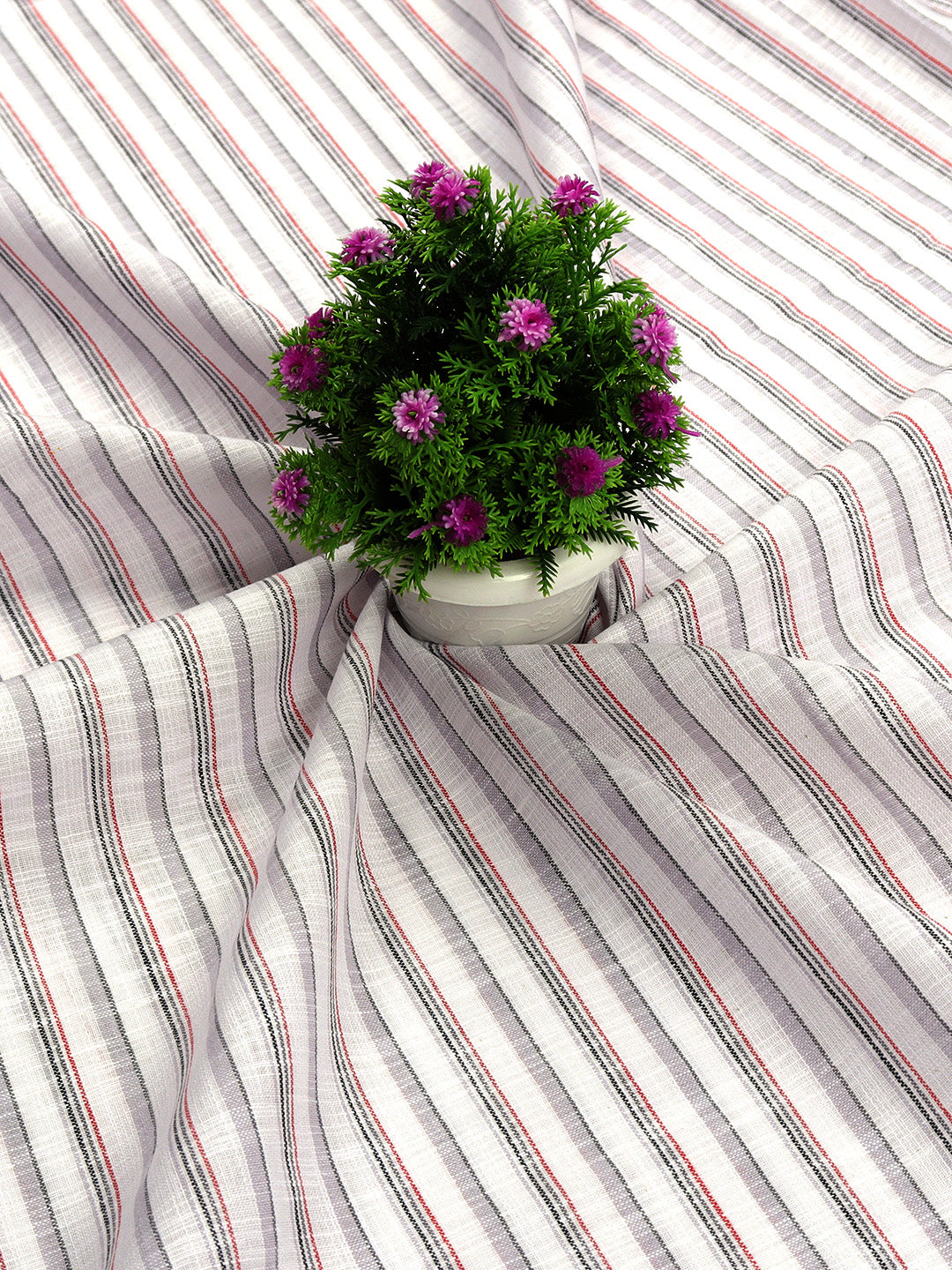 Cotton Colour Striped White & Grey Shirting Fabric High Style