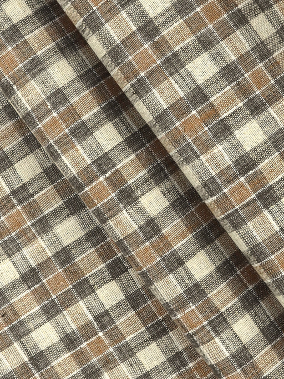 Men Cotton Rich Checked Shirt Fabric Brown HI-Tech