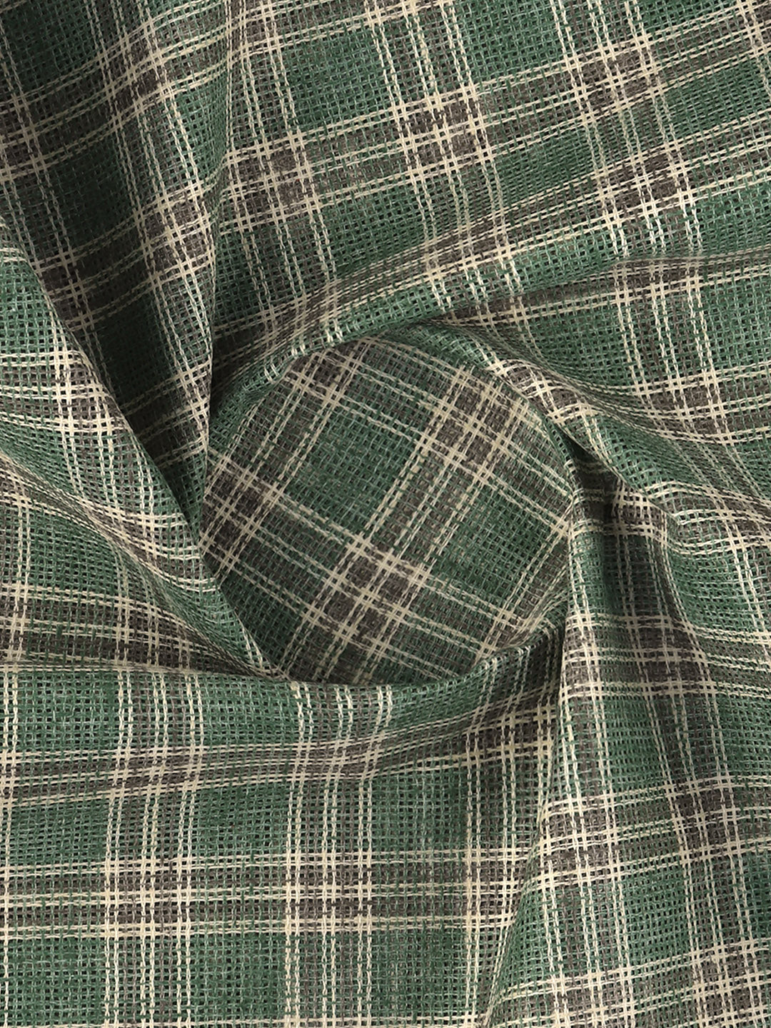 Cotton Blend Self Design Shirt Fabric Green High Style