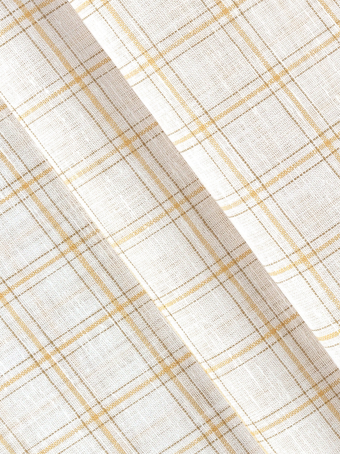 Men Cotton Blend Checked White Shirt Fabric Elight Gold