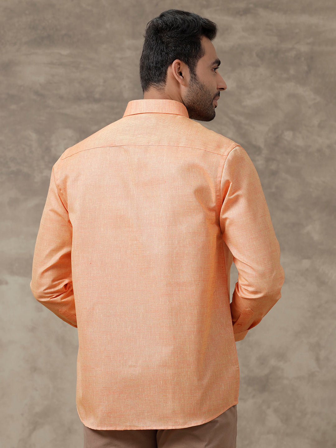 Men Cotton Blend Shirt Dark Orange T3 CV14
