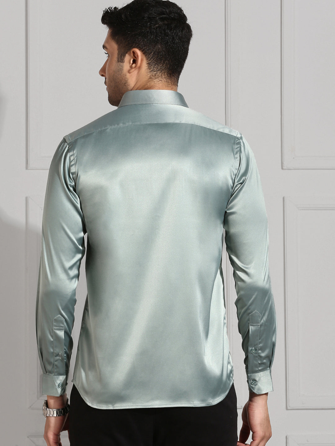 Men Stretch Poly Shirt Grayish Green PS8