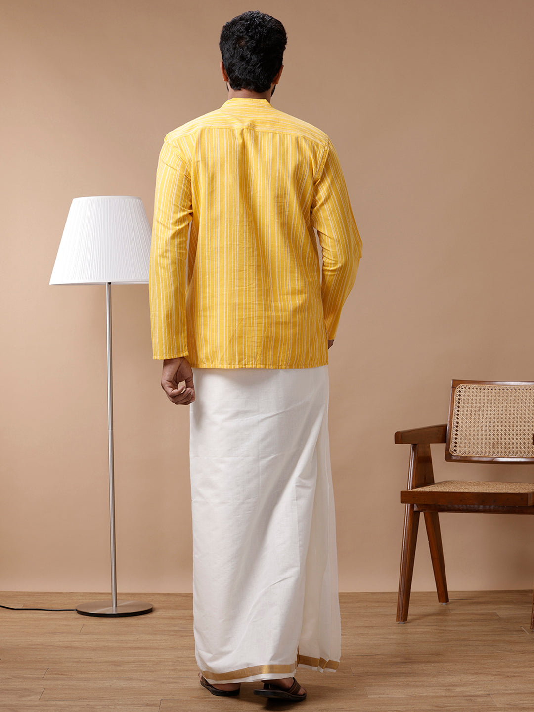 Cotton Short Length Striped Pocket Kurta Yellow PB7