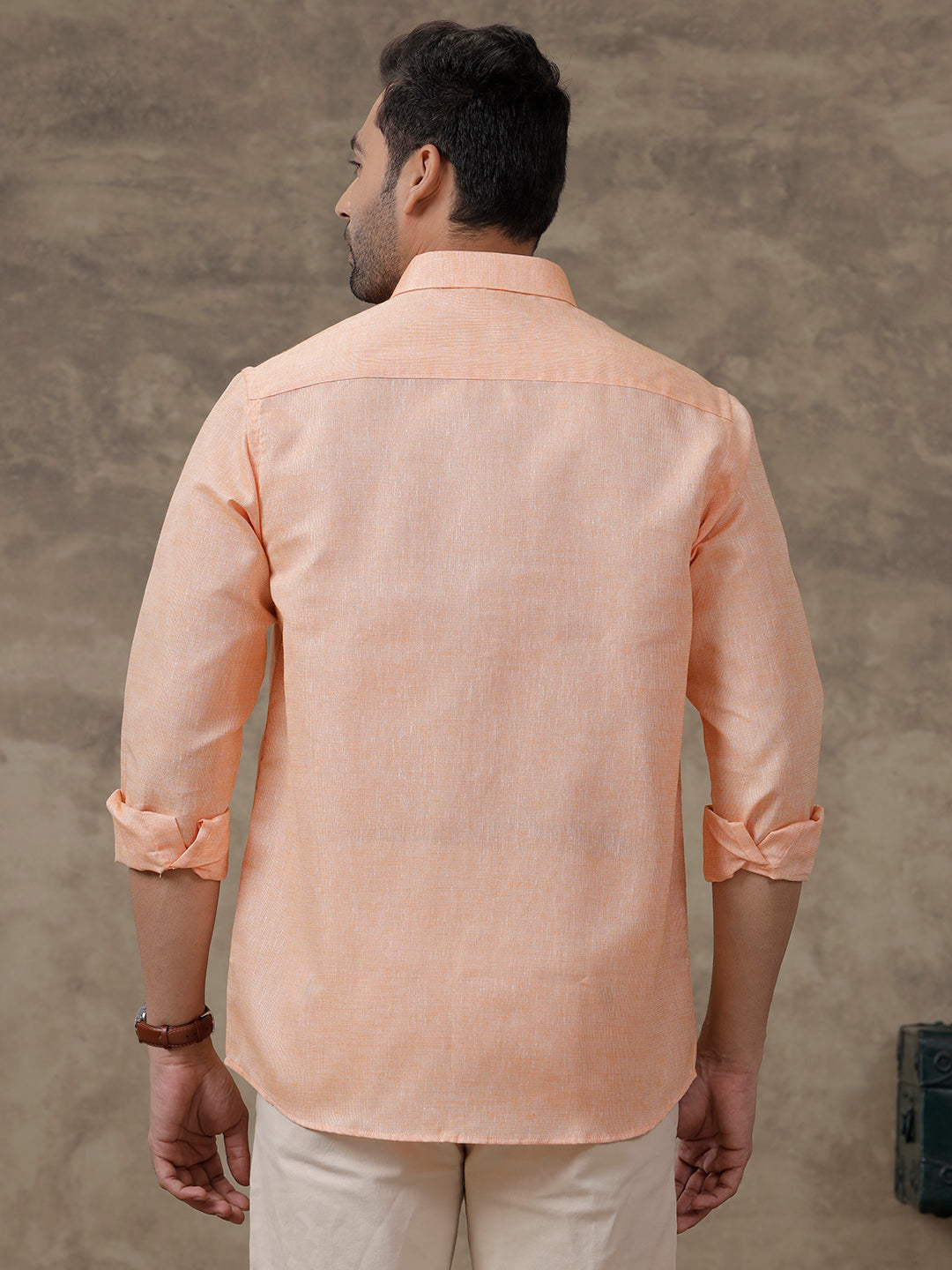 Men Cotton Blend Shirt Light Orange T3 CV12