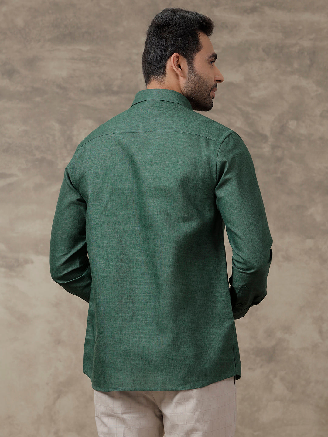 Men Cotton Blend Full Sleeves Shirt Dark Green T26 TB9