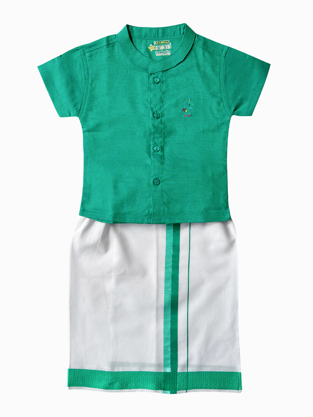 Born Baby Matching Shirt & Dhoti Set Green C36