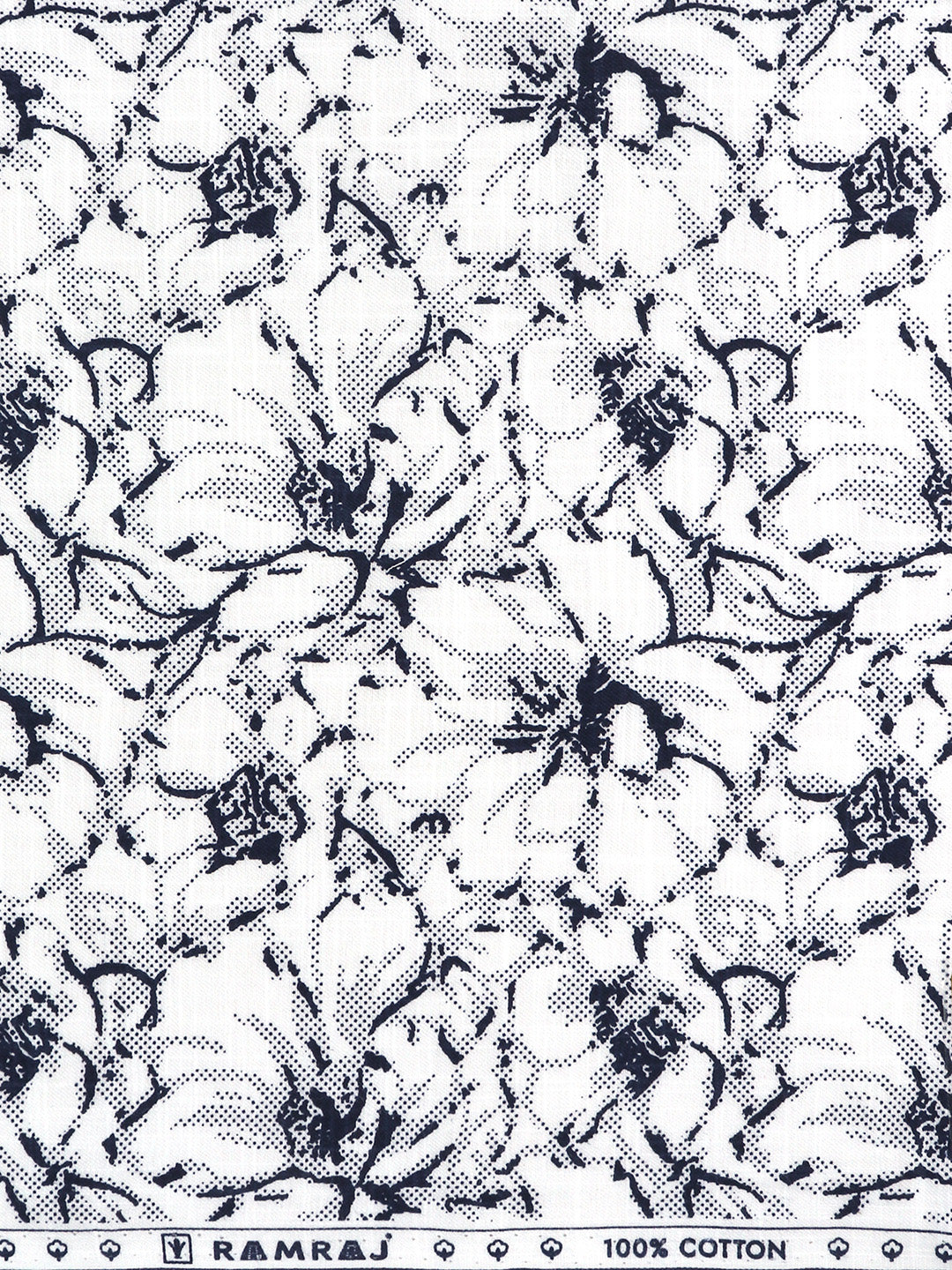 Men 100% Cotton White with Navy Printed Shirt Fabric Hot Star