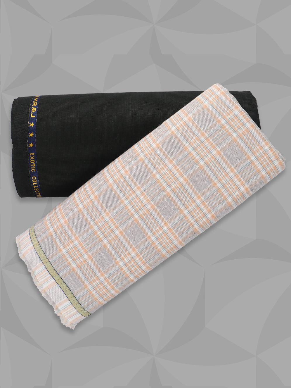 Men 100% Premium Cotton Checked Grey Shirting & Black Suiting Gift Box LC01