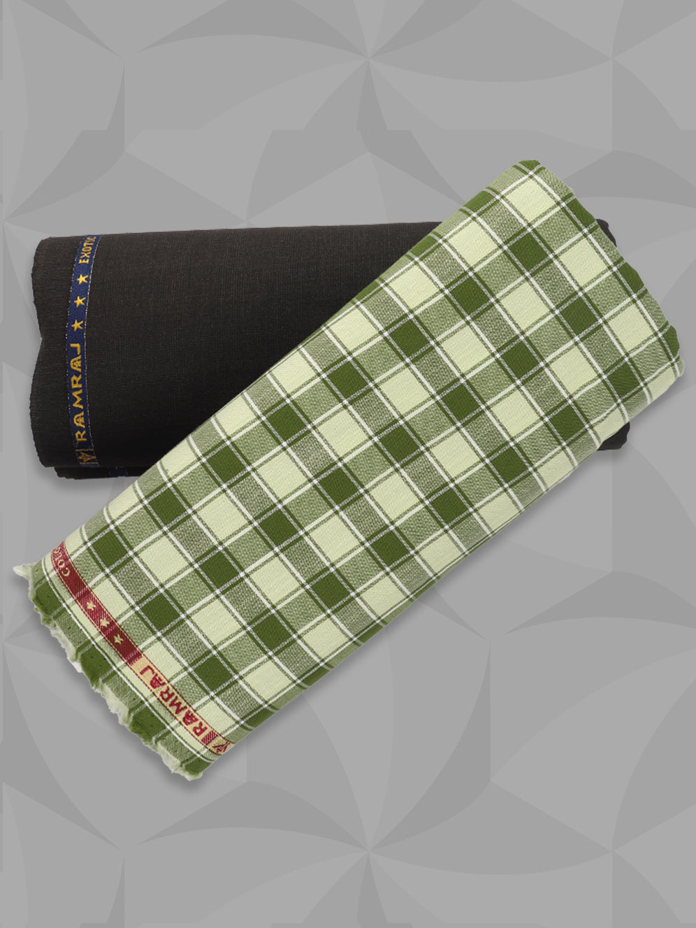 Men 100% Premium Cotton Checked Green Shirting & Brown Suiting Gift Box LC07