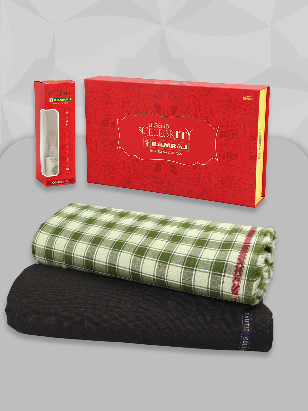 Men 100% Premium Cotton Checked Green Shirting & Brown Suiting Gift Box LC07