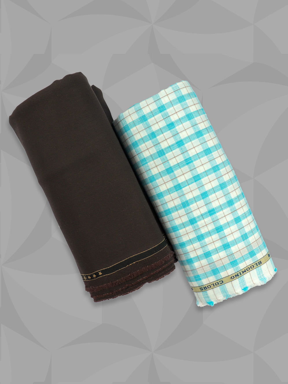 Men 100% Premium Cotton Checked Blue Shirting & Brown Suiting Gift Box LC03