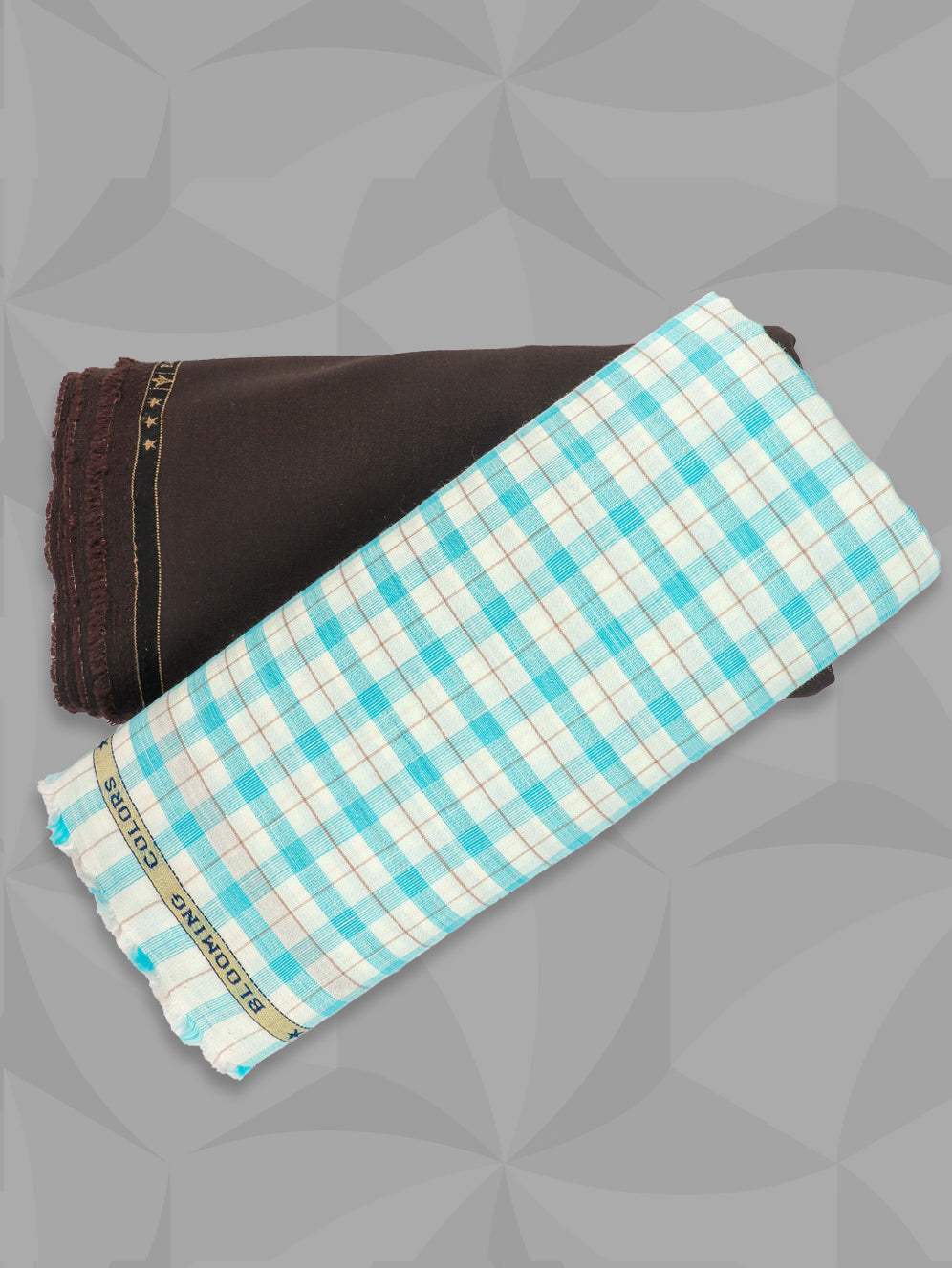 Men 100% Premium Cotton Checked Blue Shirting & Brown Suiting Gift Box LC03