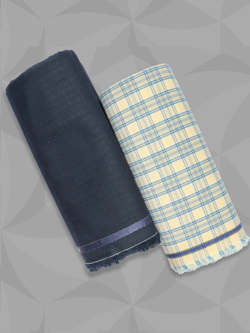 Men 100% Premium Cotton Checked Sandal Shirting & Navy Suiting Gift Box LC05