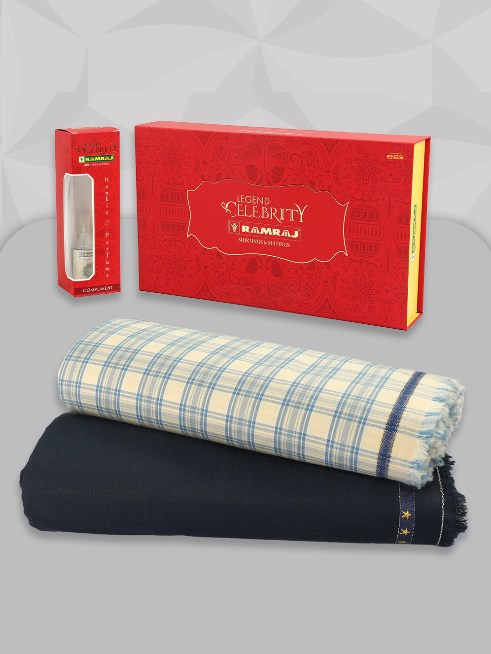 Men 100% Premium Cotton Checked Sandal Shirting & Navy Suiting Gift Box LC05