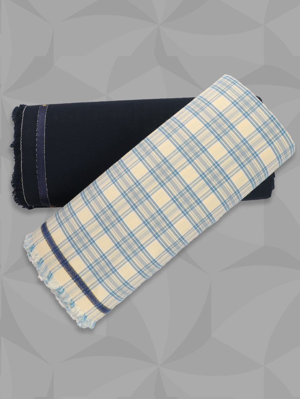 Men 100% Premium Cotton Checked Sandal Shirting & Navy Suiting Gift Box LC05