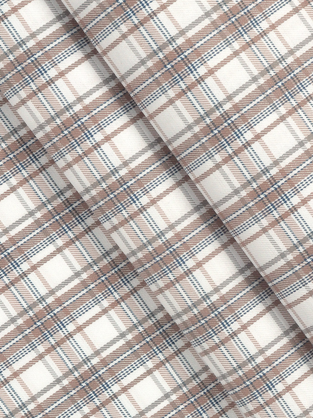 Men Cotton Rich Checked Shirt Fabric White with Brown High Style