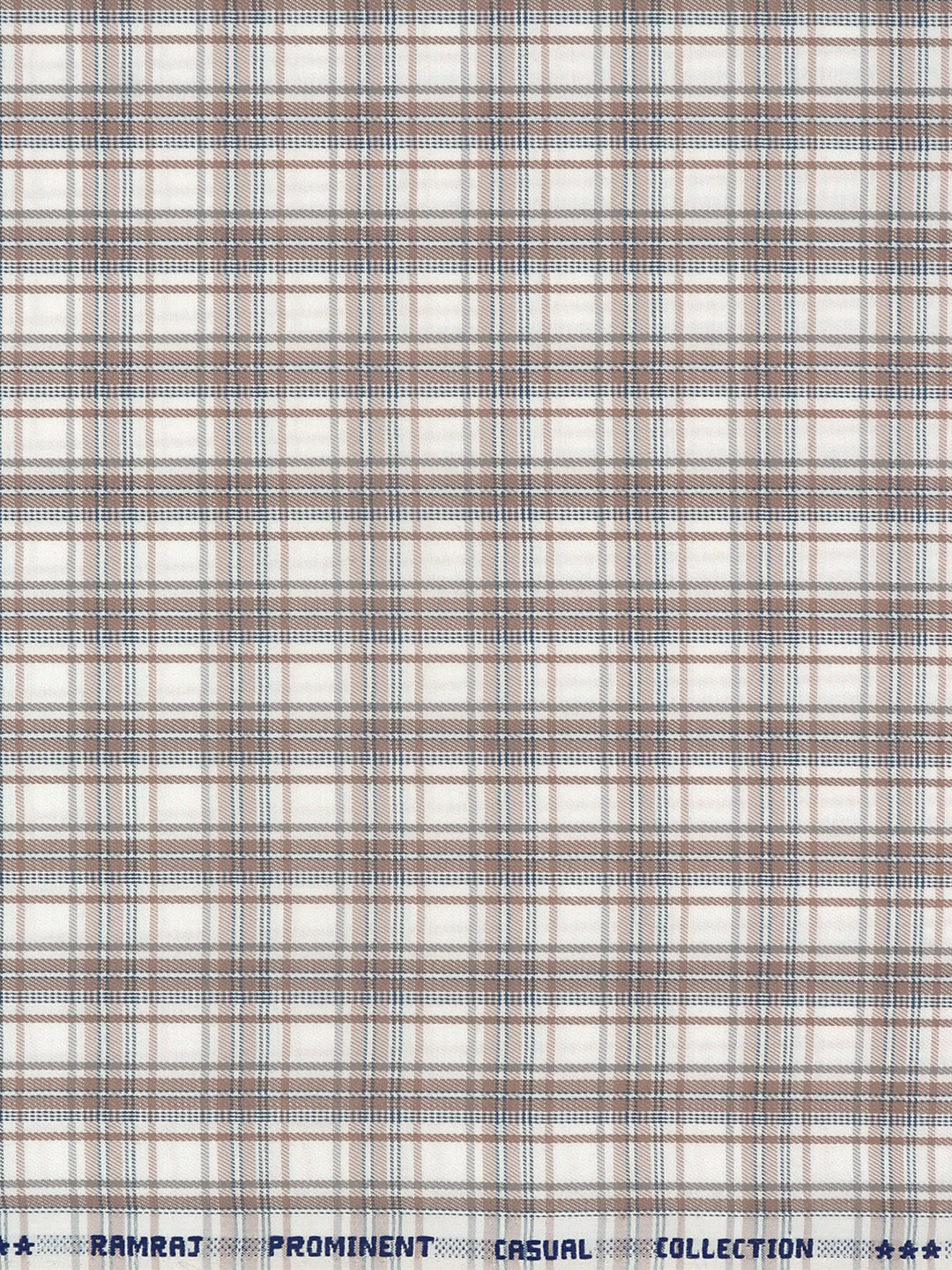 Men Cotton Rich Checked Shirt Fabric White with Brown High Style