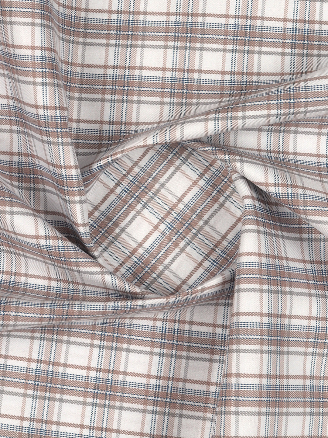 Men Cotton Rich Checked Shirt Fabric White with Brown High Style