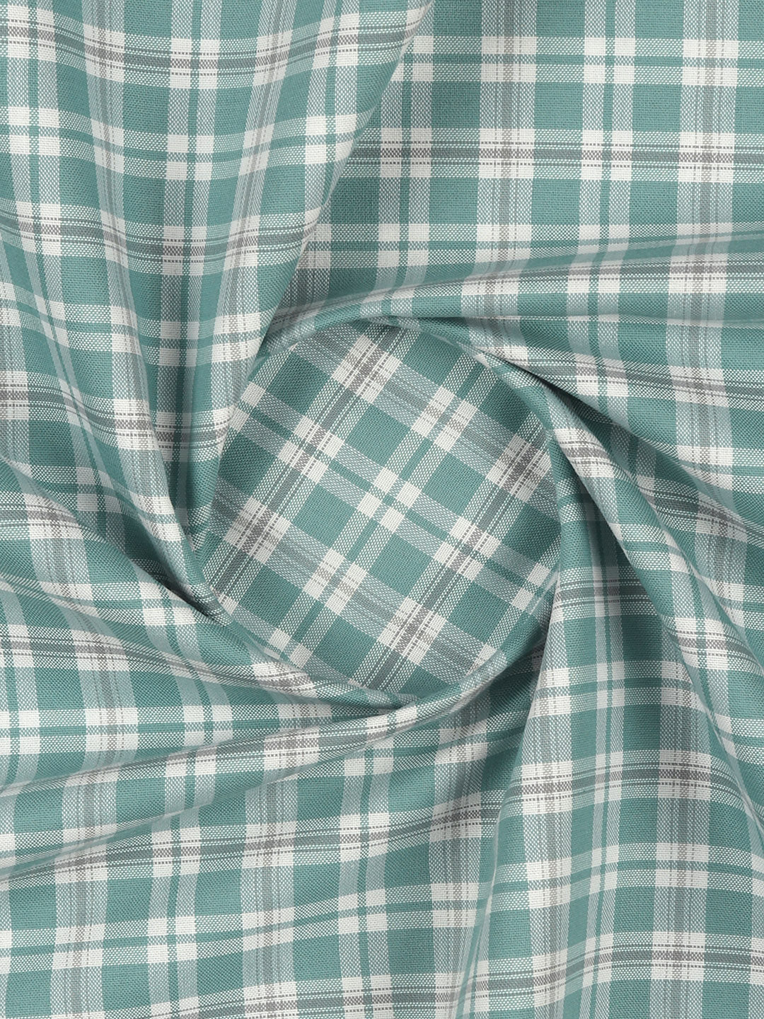 Men Cotton Rich Checked Shirt Fabric Teal Green High Style