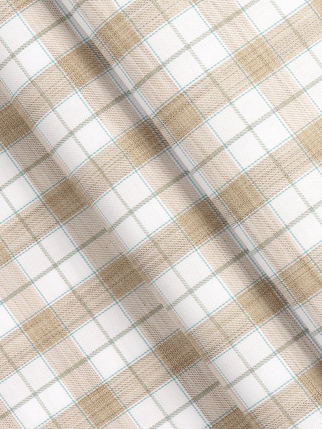 Cotton Rich Light Brown with White Checked Shirt Fabric Infinity Bit
