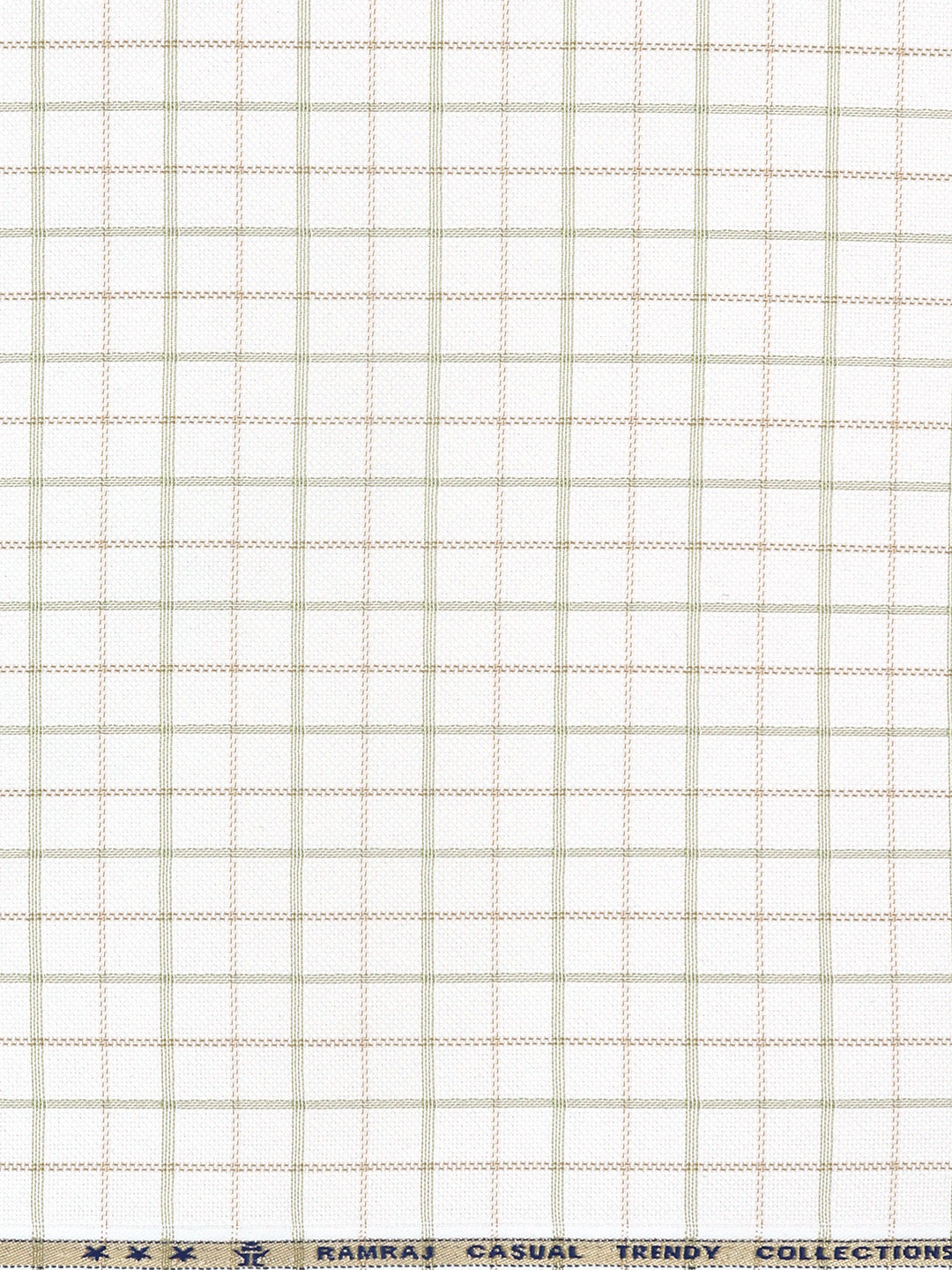 Cotton Rich Checked White with Green Shirt Fabric High Style
