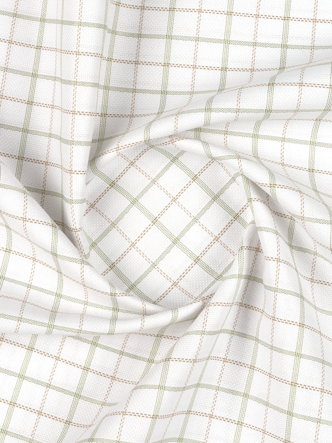 Cotton Rich Checked White with Green Shirt Fabric High Style