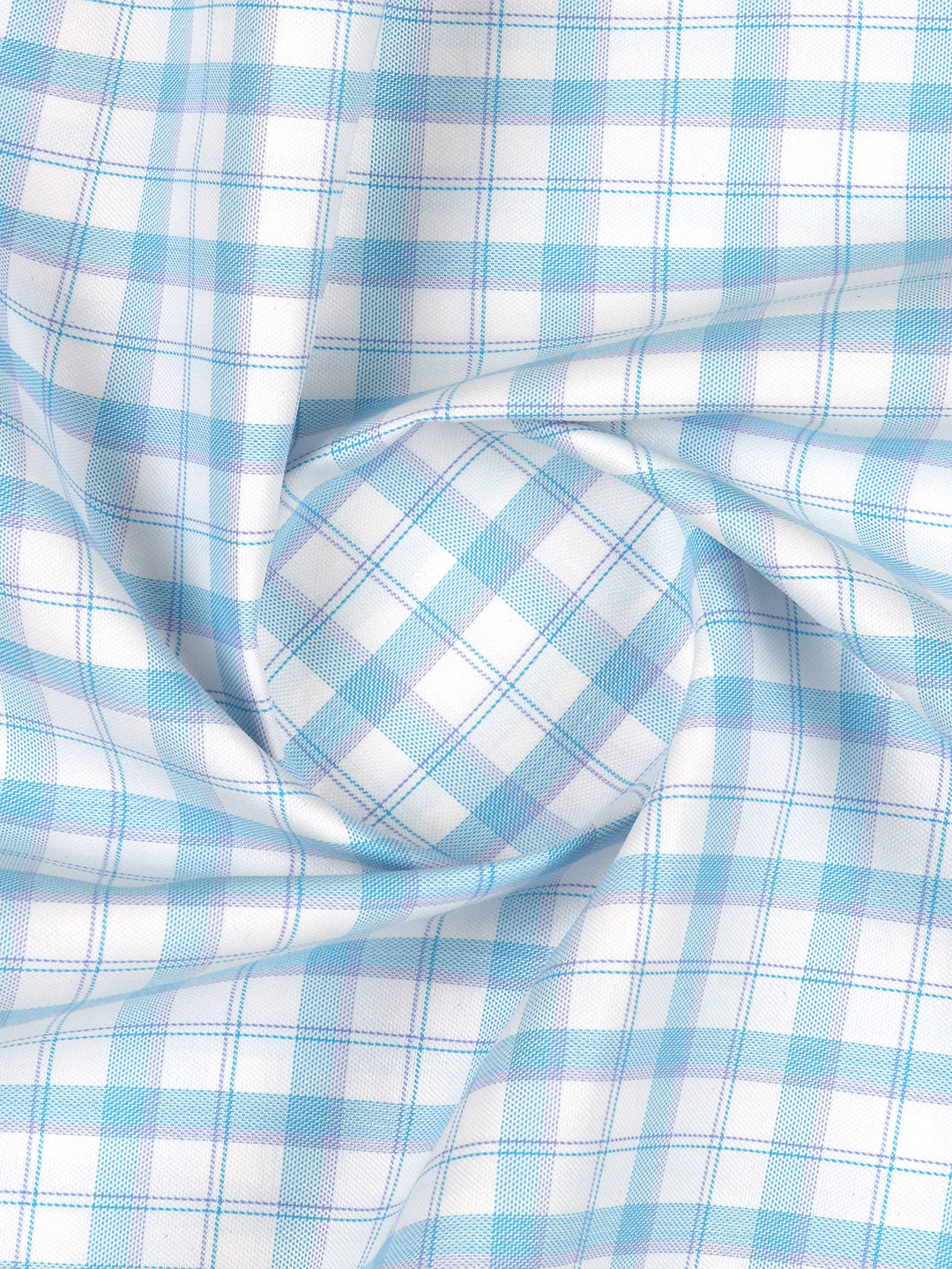 Cotton Rich Checked White with Blue Shirt Fabric High Style