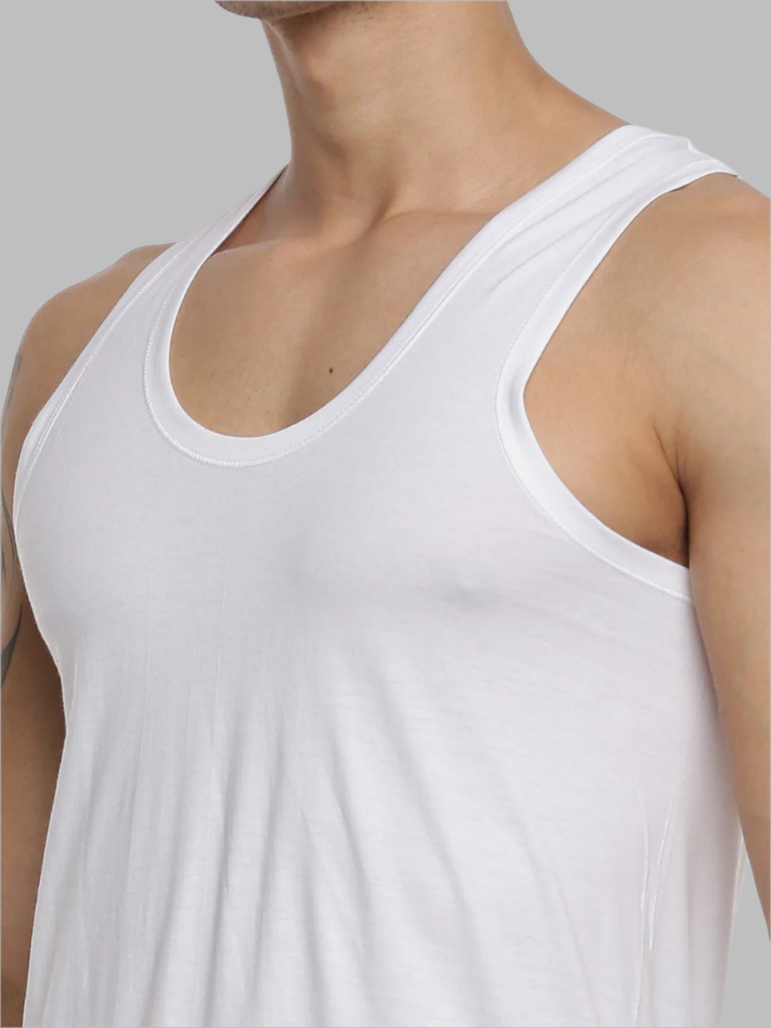 Men 100% Combed Cotton White Vest RN Sukra Value Pack (Pack of 4)