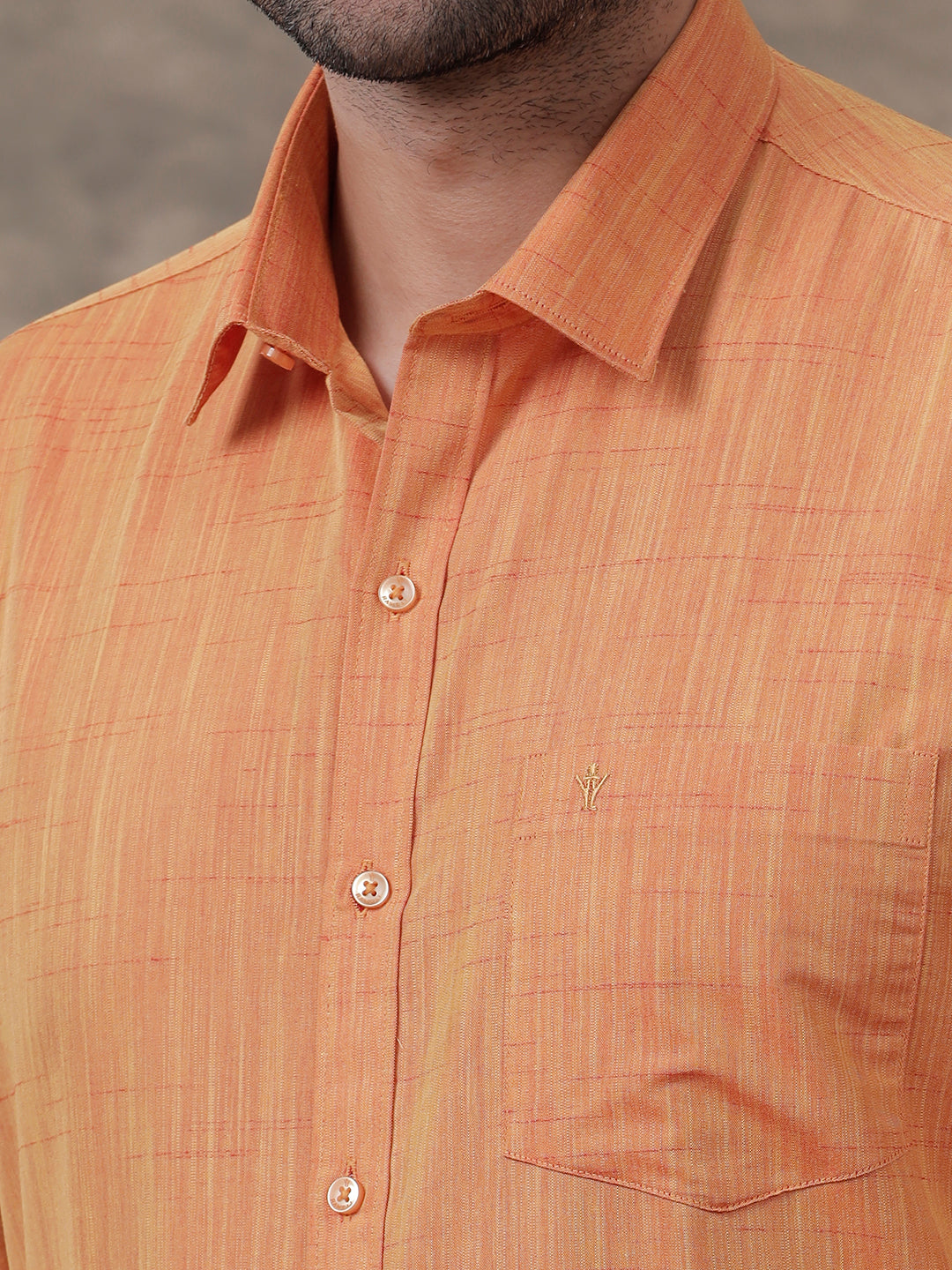 Men Cotton Rich Shirt Full Sleeves Light Orange T20 CR5
