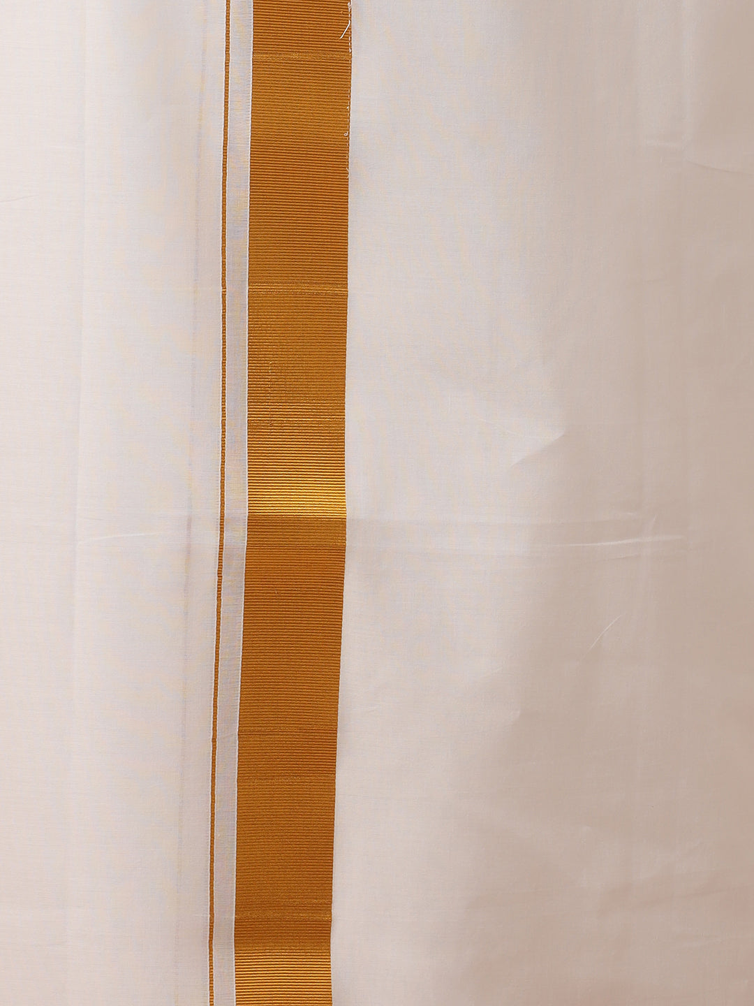Men 100% Cotton Double Layer White Dhoti with 1 1/2" Jari Border Gold Special Pet