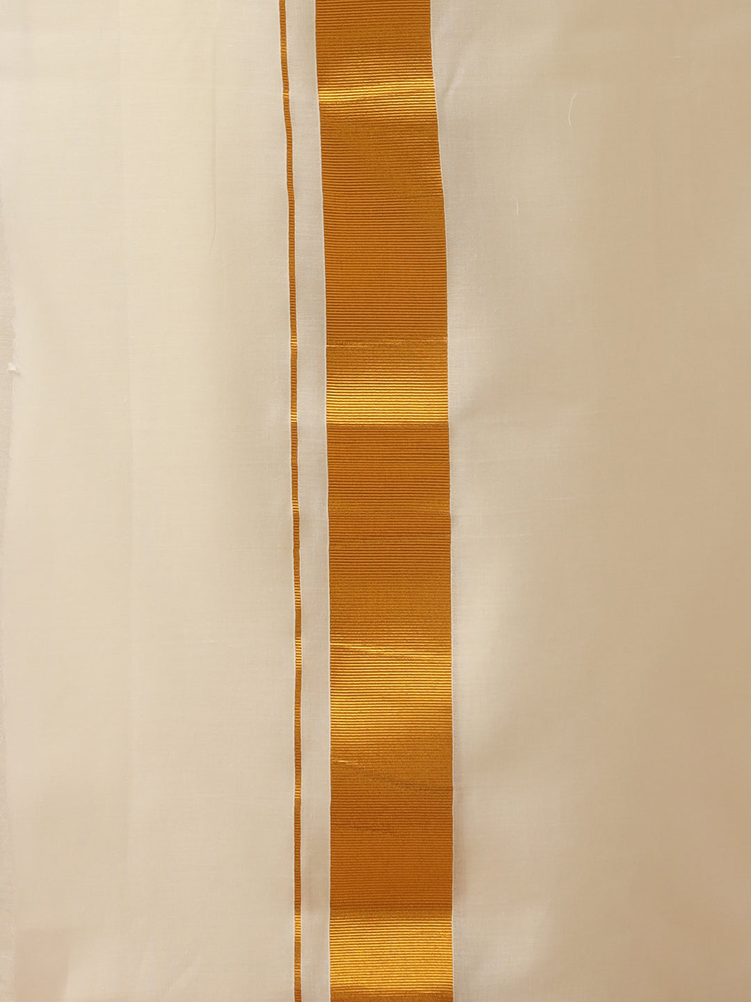 Men Cotton Blend Double Layer Cream Dhoti with 2" Jari Border Gold Fine Pet