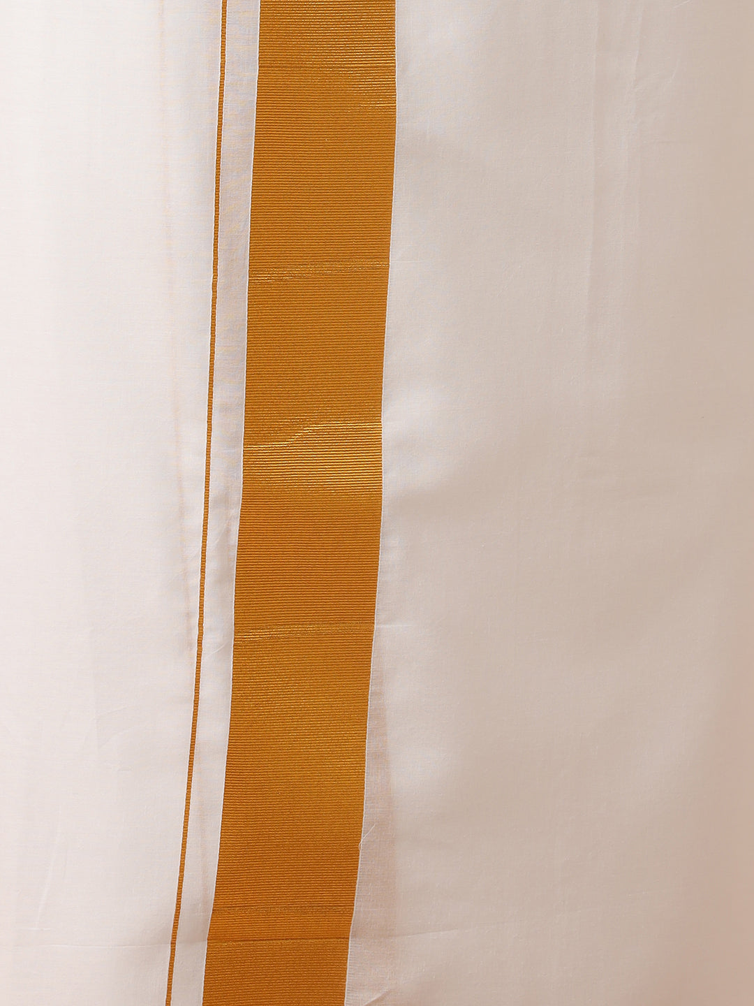 Men 100% Cotton Double Layer White Dhoti with 2 1/2" Gold Jari Border Kaviyam