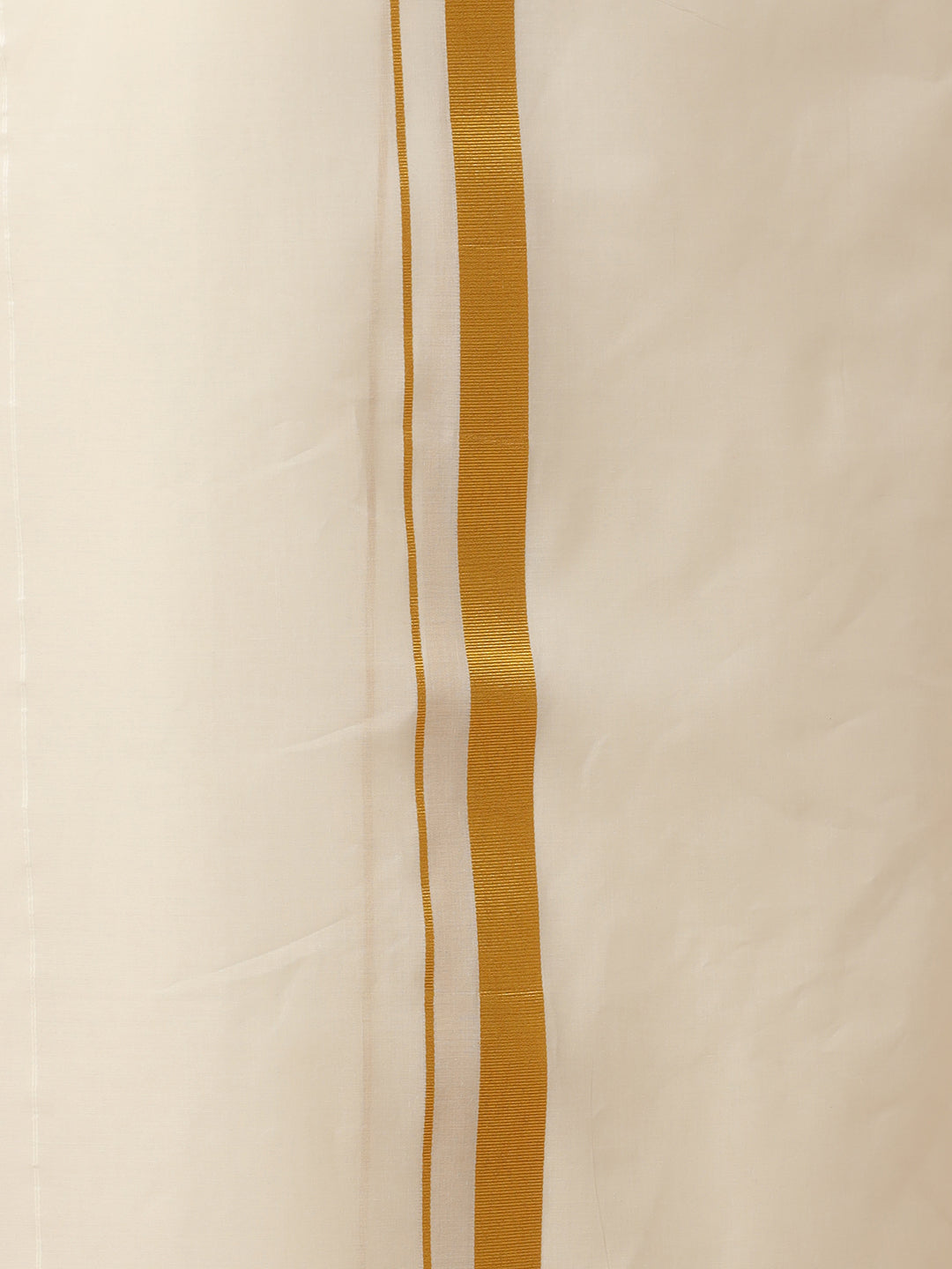 Men Cotton Blend Double Layer Dhoti Cream Dhoti with 1" Gold Jari Border Samskara