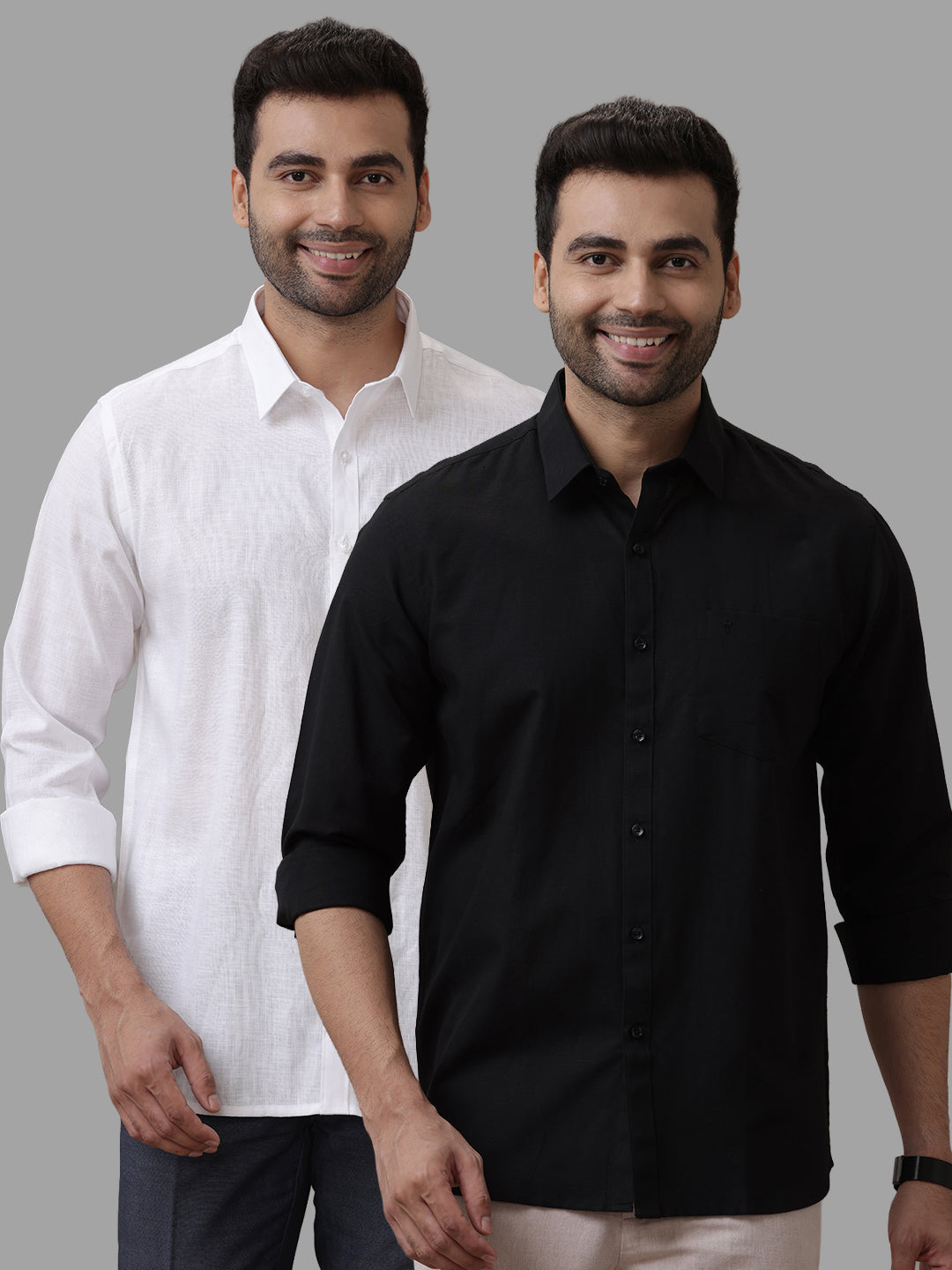 Men Linen Cotton White & Black Full Sleeves Shirt Combo (2 Pcs Pack)