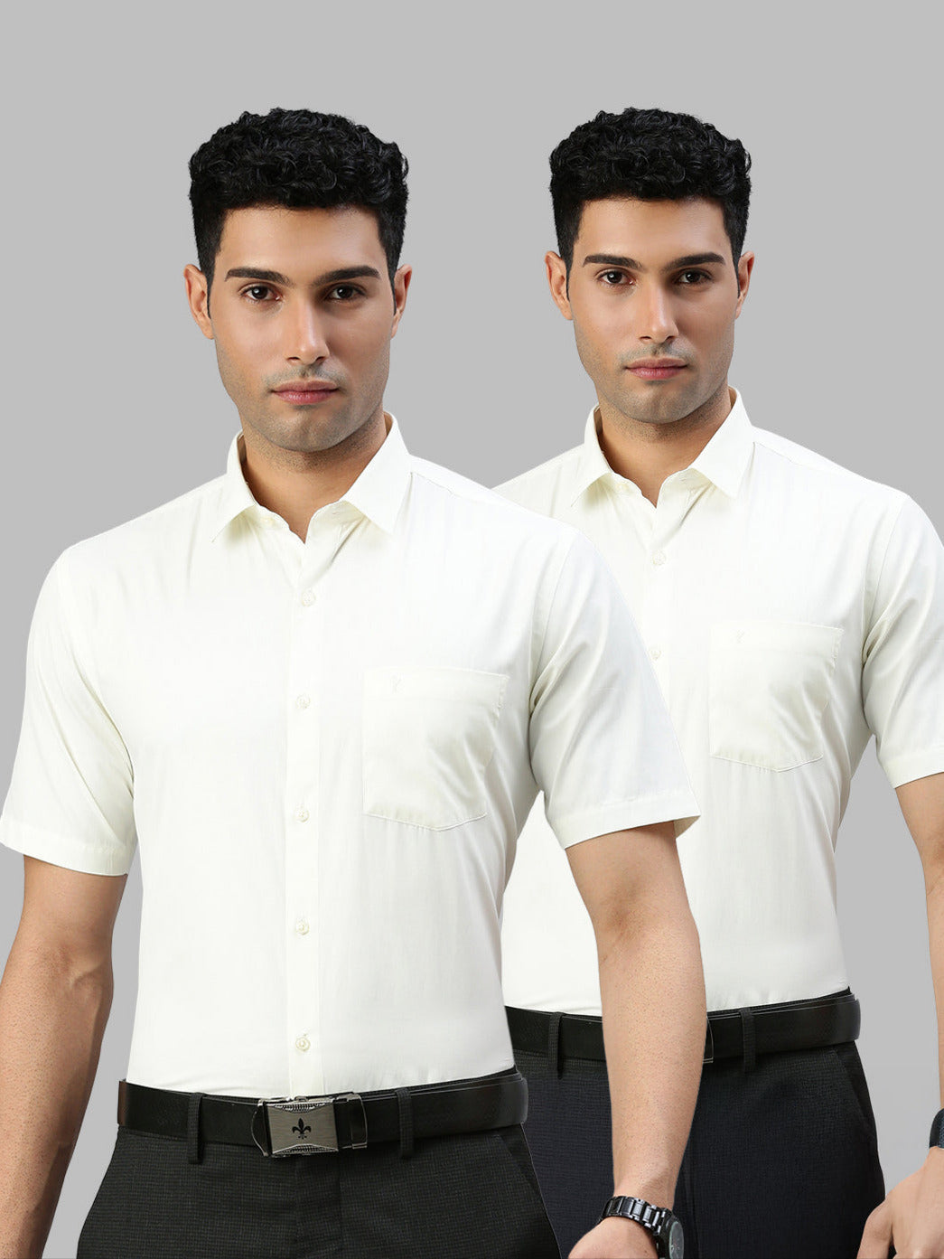 Men Cotton Rich Cream Half Sleeves Shirt Combo (2 Pcs Pack)