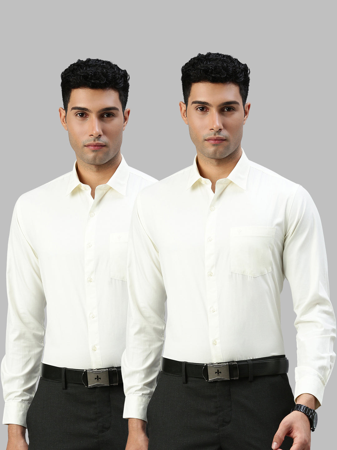 Men Cotton Rich Cream Full Sleeves Shirt Combo (2 Pcs Pack)