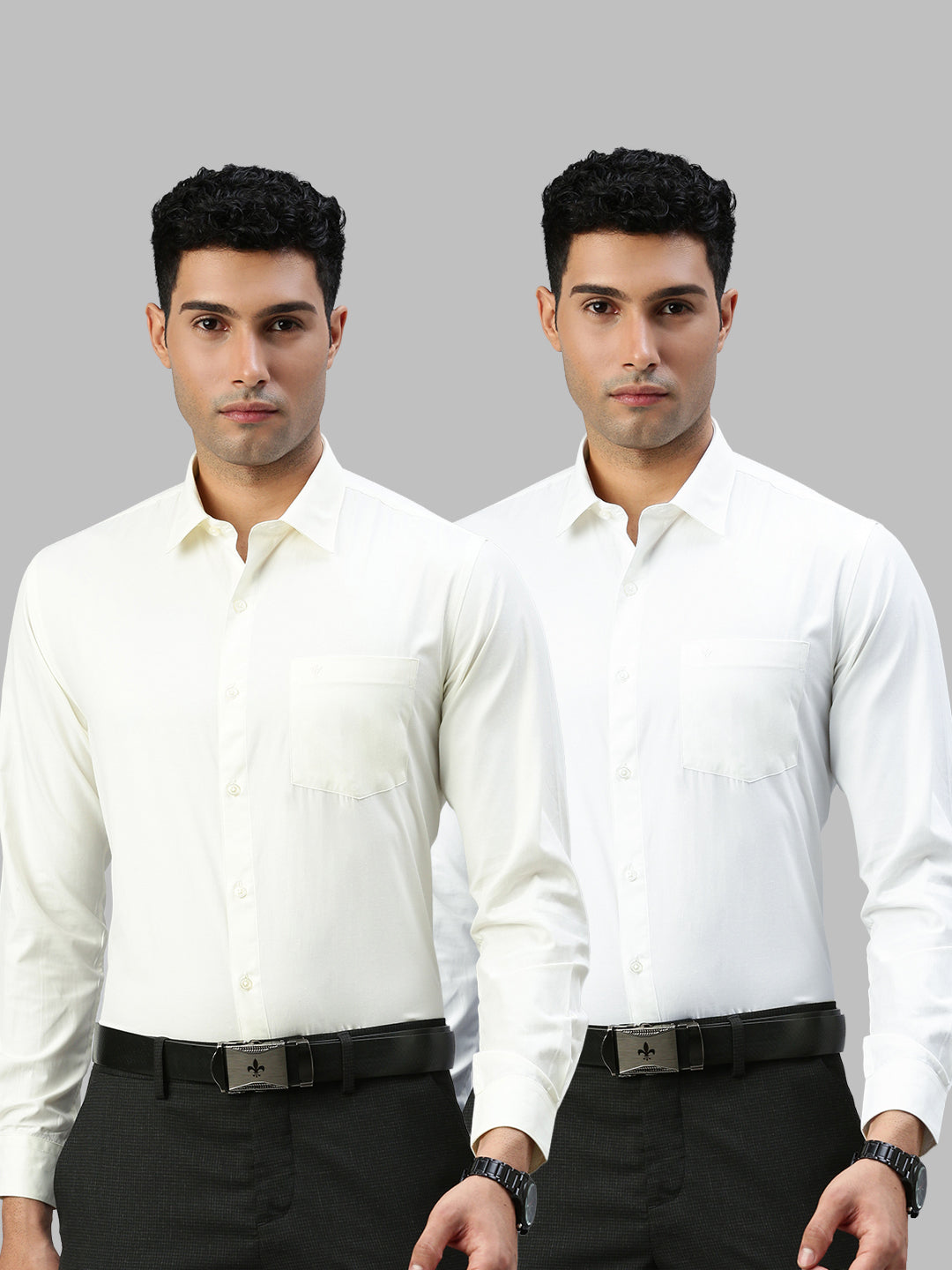 Men Cotton Rich White & Cream Full Sleeves Shirt Combo (2 Pcs Pack)